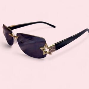 Y2k star girl sunglasses, futuristic rimless shades, mcbling glam futuristic